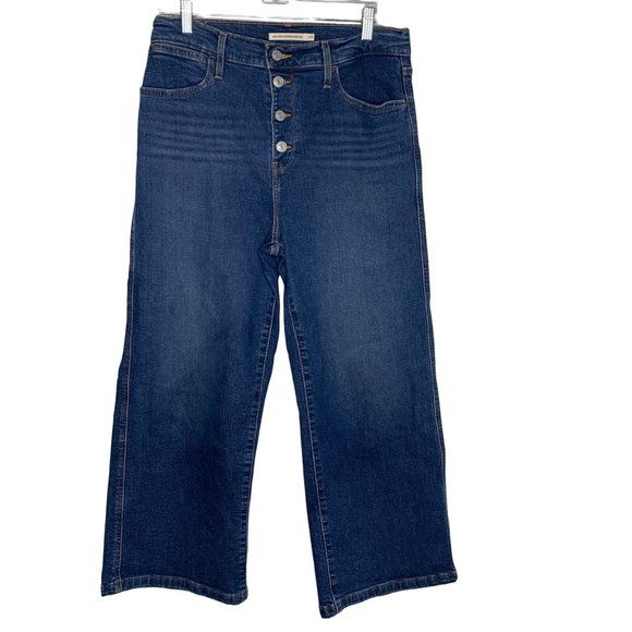 Levi's Denim - Levis Mile High Cropped Wide Leg Jeans Size 29 Blue Denim Buttonfly